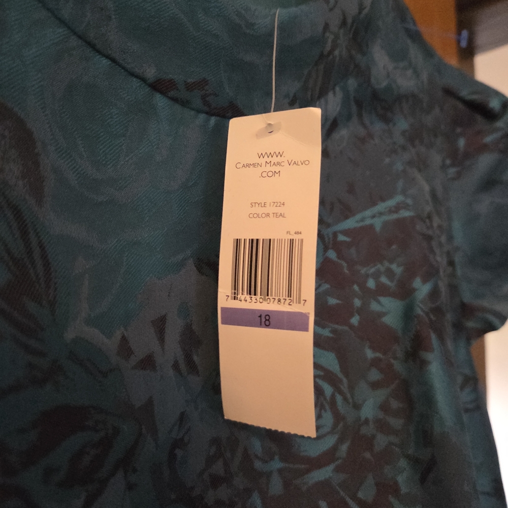 CARMEN MARC VALVO Teal Floral Jacquard Midi Dress Size 18 - Picture 3 of 11